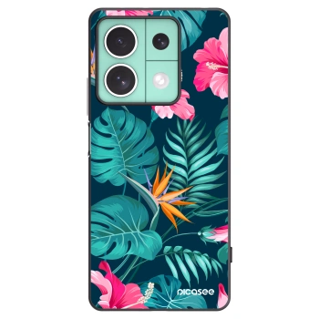 Picasee Μαύρη θήκη σιλικόνης για Xiaomi Redmi Note 13 5G - Pink Monstera
