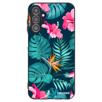 Picasee Μαύρη θήκη σιλικόνης για Samsung Galaxy A15 A156B 5G - Pink Monstera