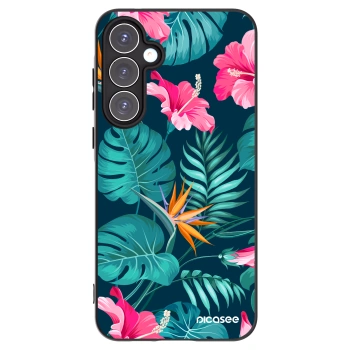 Picasee Μαύρη θήκη σιλικόνης για Samsung Galaxy A55 5G A556B - Pink Monstera