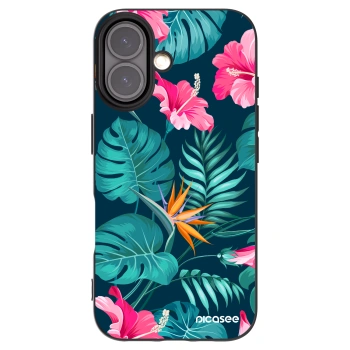 Picasee Μαύρη θήκη σιλικόνης για Apple iPhone 16 - Pink Monstera