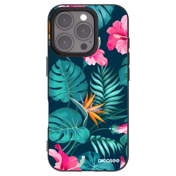 Picasee Μαύρη θήκη σιλικόνης για Apple iPhone 16 Pro - Pink Monstera