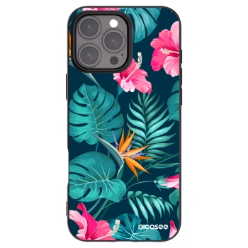 Picasee Μαύρη θήκη σιλικόνης για Apple iPhone 16 Pro Max - Pink Monstera