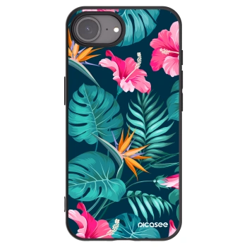 Picasee Μαύρη θήκη σιλικόνης για Apple iPhone 16e - Pink Monstera