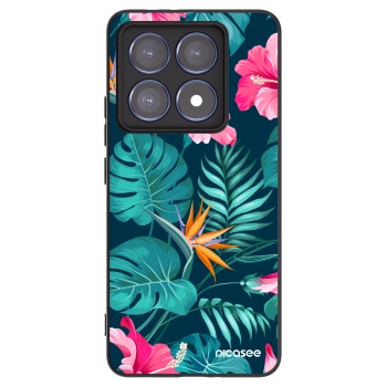 Picasee Μαύρη θήκη σιλικόνης για Xiaomi 14T Pro - Pink Monstera