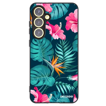 Picasee Μαύρη θήκη σιλικόνης για Samsung Galaxy S24 FE S721B - Pink Monstera