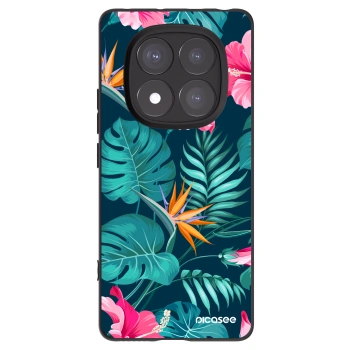 Picasee Μαύρη θήκη σιλικόνης για Xiaomi Redmi Note 14 Pro 5G - Pink Monstera