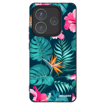Picasee Μαύρη θήκη σιλικόνης για Xiaomi Redmi Note 14 5G - Pink Monstera