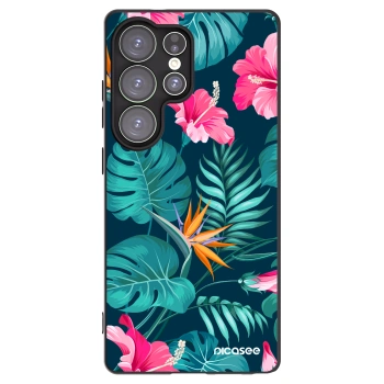 Picasee Μαύρη θήκη σιλικόνης για Samsung Galaxy S25 Ultra 5G - Pink Monstera