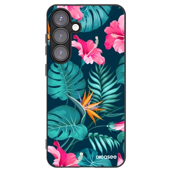 Picasee Μαύρη θήκη σιλικόνης για Samsung Galaxy S25+ 5G - Pink Monstera