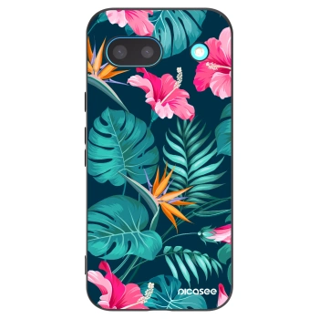Picasee Μαύρη θήκη σιλικόνης για Google Pixel 8a - Pink Monstera
