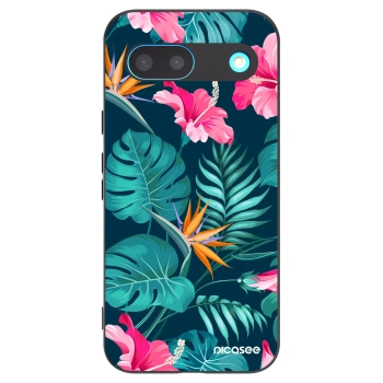Picasee Μαύρη θήκη σιλικόνης για Google Pixel 8 - Pink Monstera