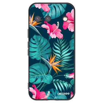 Picasee Μαύρη θήκη σιλικόνης για Google Pixel 9 - Pink Monstera