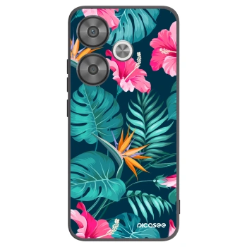Picasee Μαύρη θήκη σιλικόνης για Xiaomi Poco F6 - Pink Monstera