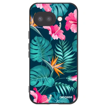 Picasee Μαύρη θήκη σιλικόνης για Google Pixel 9a - Pink Monstera