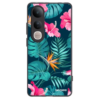 Picasee Μαύρη θήκη σιλικόνης για Vivo V50 Lite 5G - Pink Monstera