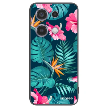 Picasee Μαύρη θήκη σιλικόνης για Xiaomi Redmi Note 14S - Pink Monstera