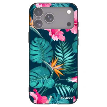 Picasee Μαύρη θήκη σιλικόνης για Apple iPhone 17 Pro Max - Pink Monstera