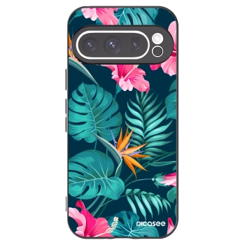 Picasee Μαύρη θήκη σιλικόνης για Google Pixel 9 Pro XL - Pink Monstera