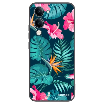 Picasee Μαύρη θήκη σιλικόνης για Vivo Y29s 5G - Pink Monstera