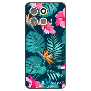 Picasee Μαύρη θήκη σιλικόνης για Motorola Moto G86 Power 5G - Pink Monstera