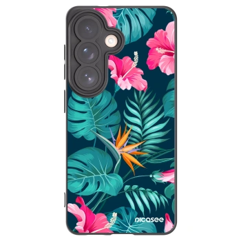 Picasee Μαύρη θήκη σιλικόνης για Samsung Galaxy S26 - Pink Monstera