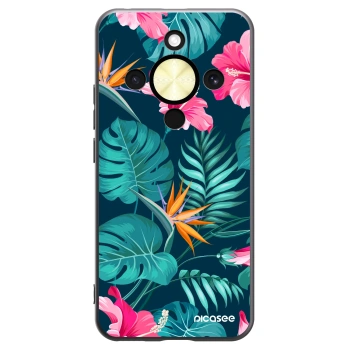 Picasee Μαύρη θήκη σιλικόνης για Honor Magic8 Lite 5G - Pink Monstera