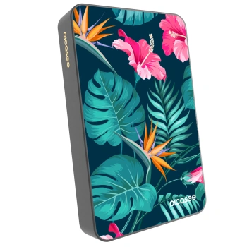 Picasee Powerbank με MagSafe 10 000 mAh Γκρί - Pink Monstera