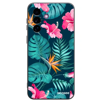 Picasee Μαύρη θήκη σιλικόνης για Samsung Galaxy A37 - Pink Monstera