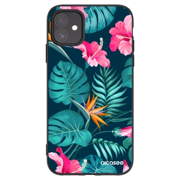 Picasee Μαύρη θήκη σιλικόνης για Apple iPhone 11 - Pink Monstera