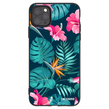 Picasee Μαύρη θήκη σιλικόνης για Apple iPhone 11 Pro Max - Pink Monstera