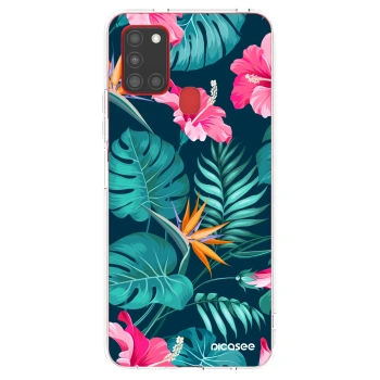Picasee διαφανής θήκη σιλικόνης Samsung Galaxy A21s - Pink Monstera
