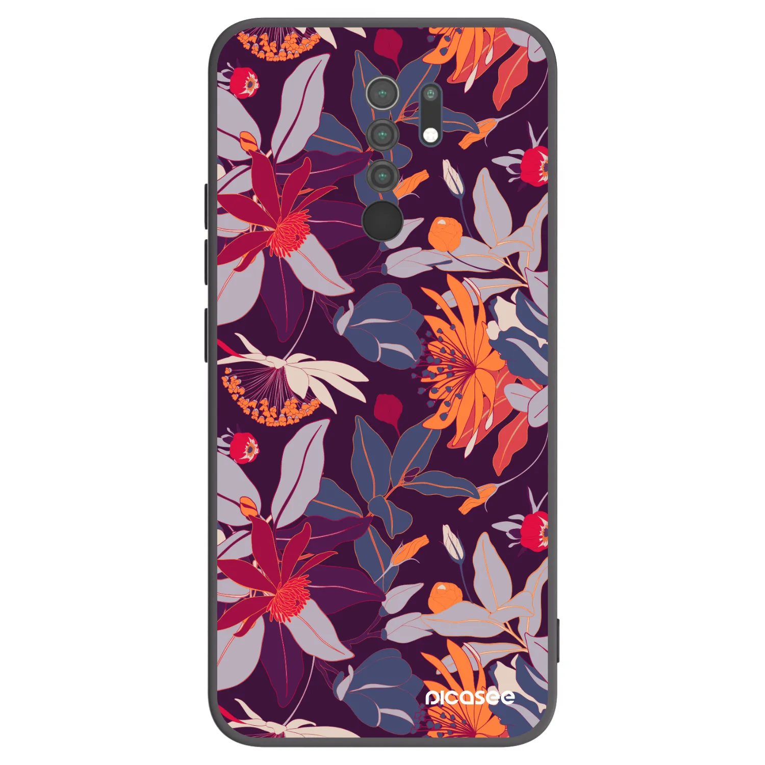 Picasee Μαύρη θήκη σιλικόνης για Xiaomi Redmi 9 - Purple Leaf