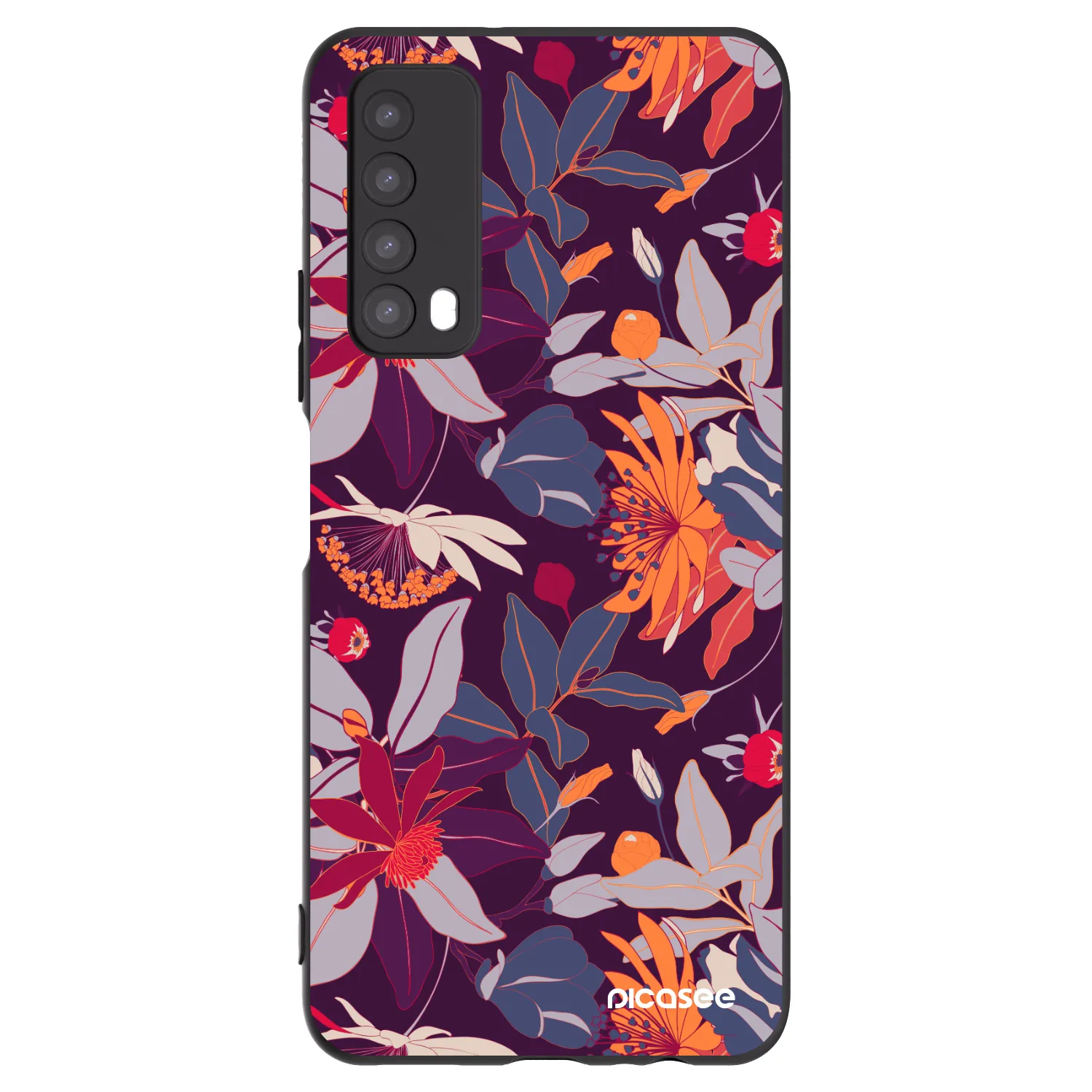 Picasee Μαύρη θήκη σιλικόνης για Huawei P Smart 2021 - Purple Leaf