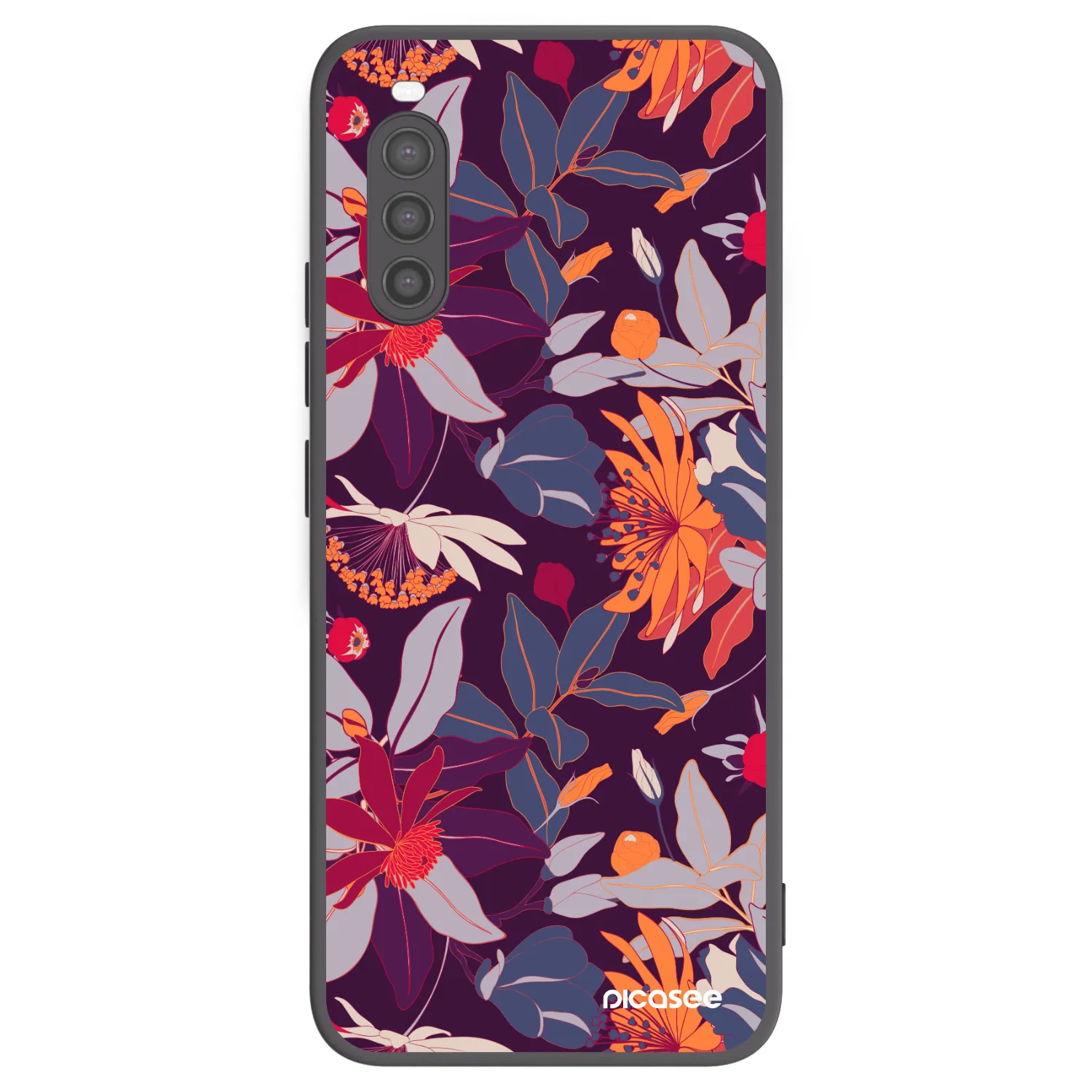 Picasee Μαύρη θήκη σιλικόνης για Sony Xperia 10 II - Purple Leaf