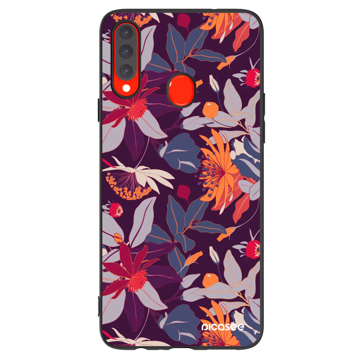 Picasee Μαύρη θήκη σιλικόνης για Samsung Galaxy A20s - Purple Leaf