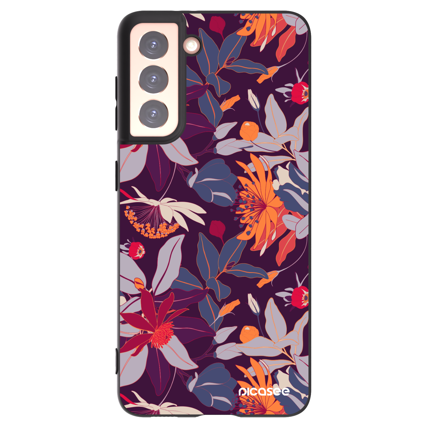 Picasee Μαύρη θήκη σιλικόνης για Samsung Galaxy S21 5G G991B - Purple Leaf