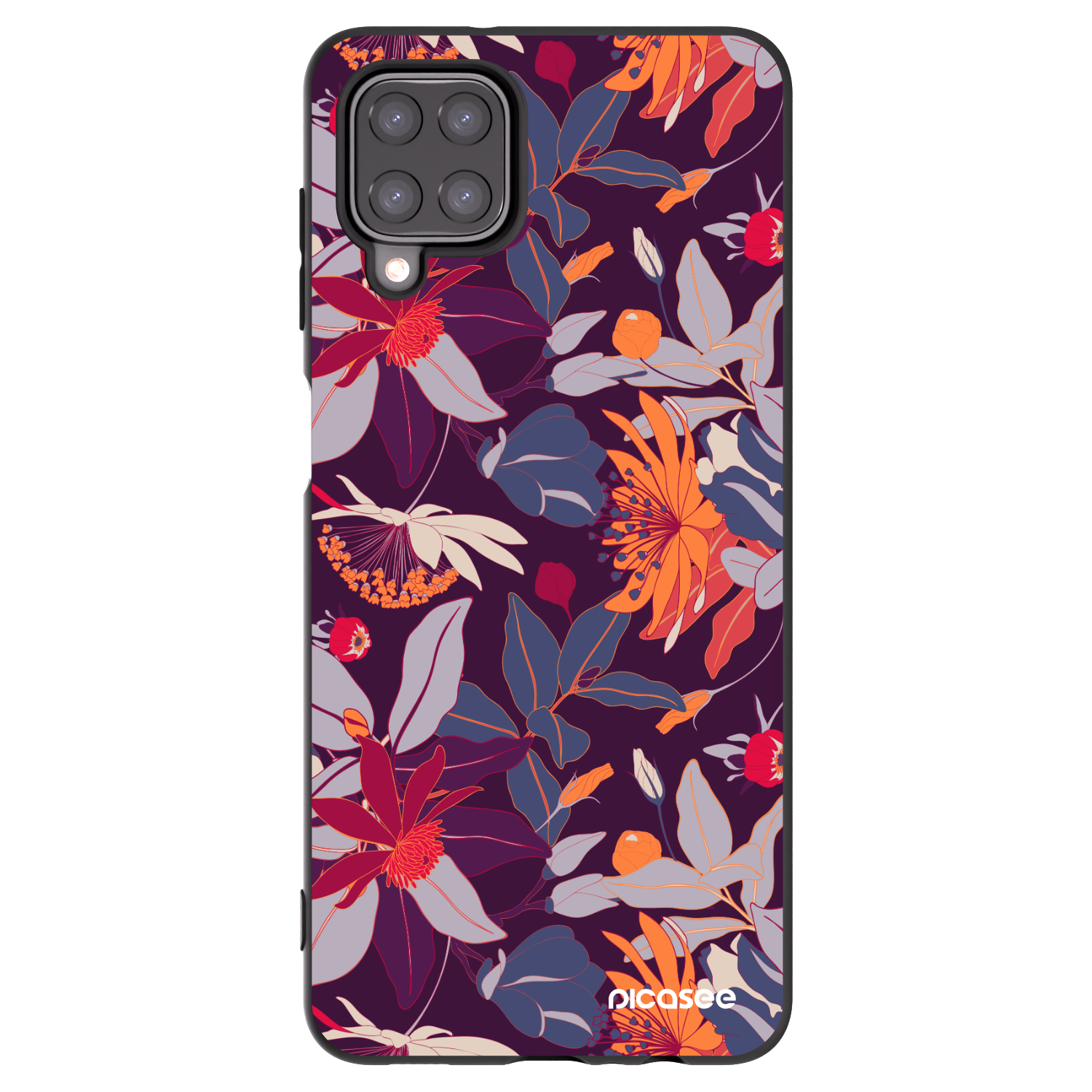 Picasee Μαύρη θήκη σιλικόνης για Samsung Galaxy A12 A125F - Purple Leaf