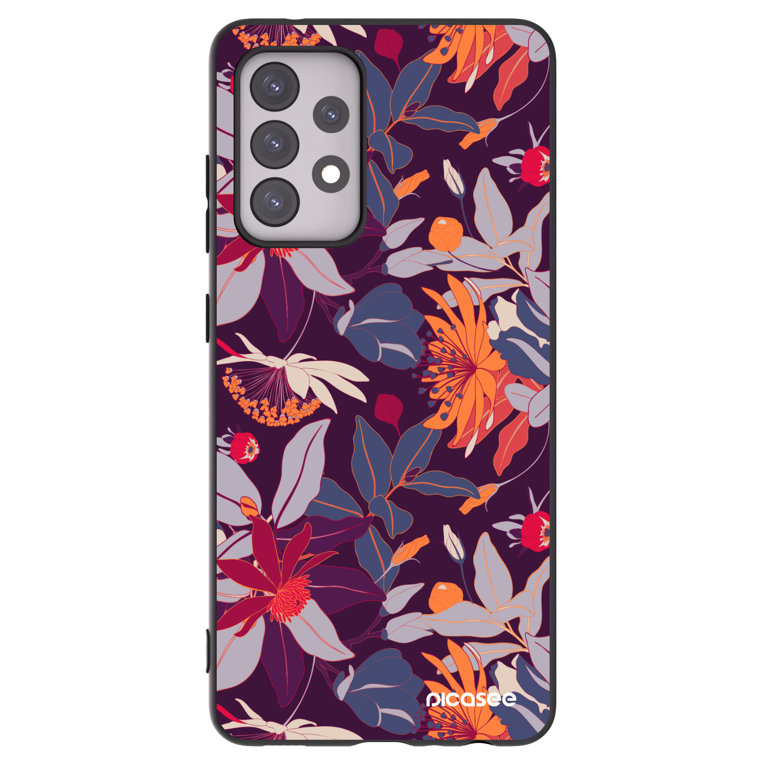 Picasee Μαύρη θήκη σιλικόνης για Samsung Galaxy A52 5G A525F - Purple Leaf