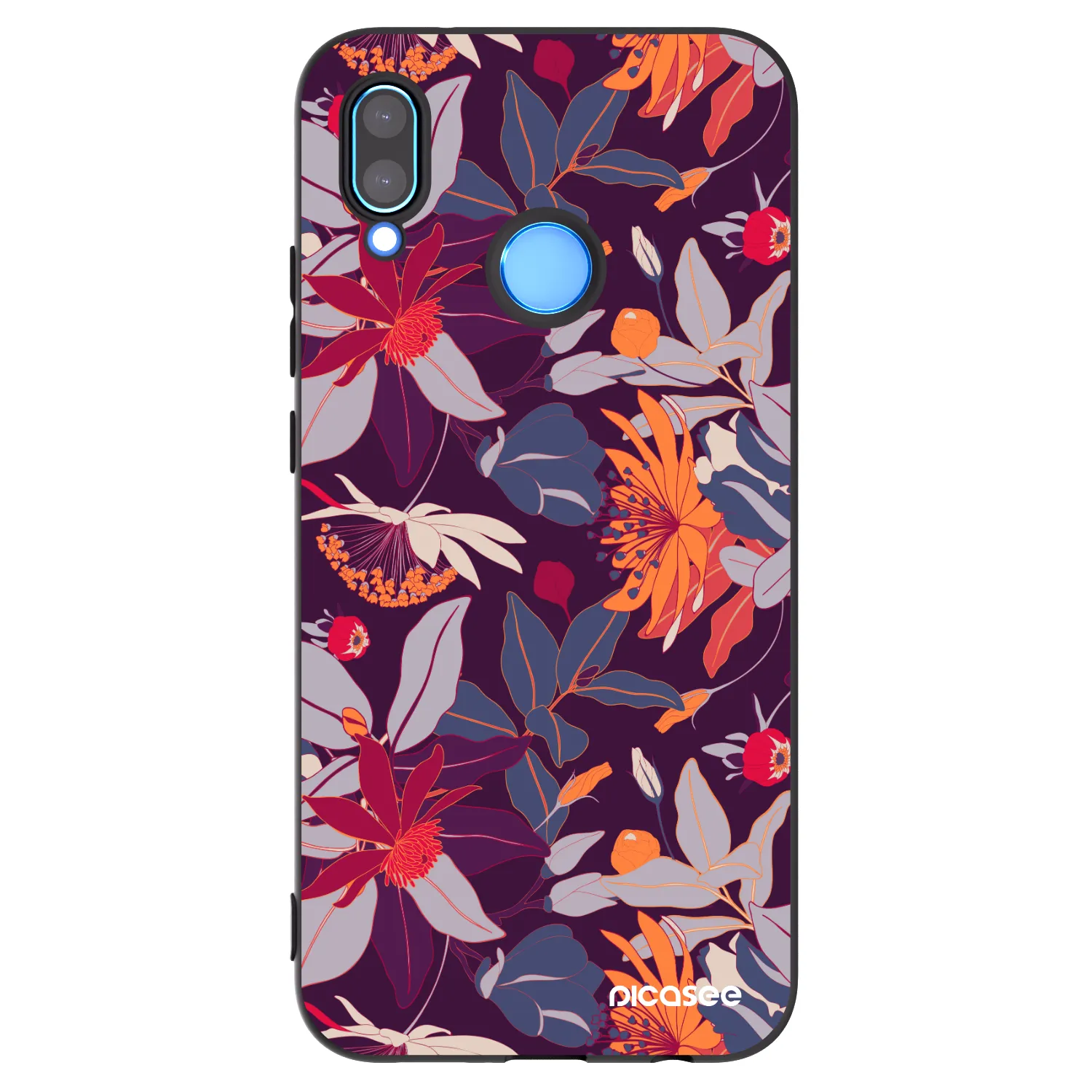 Picasee Μαύρη θήκη σιλικόνης για Huawei P20 Lite - Purple Leaf