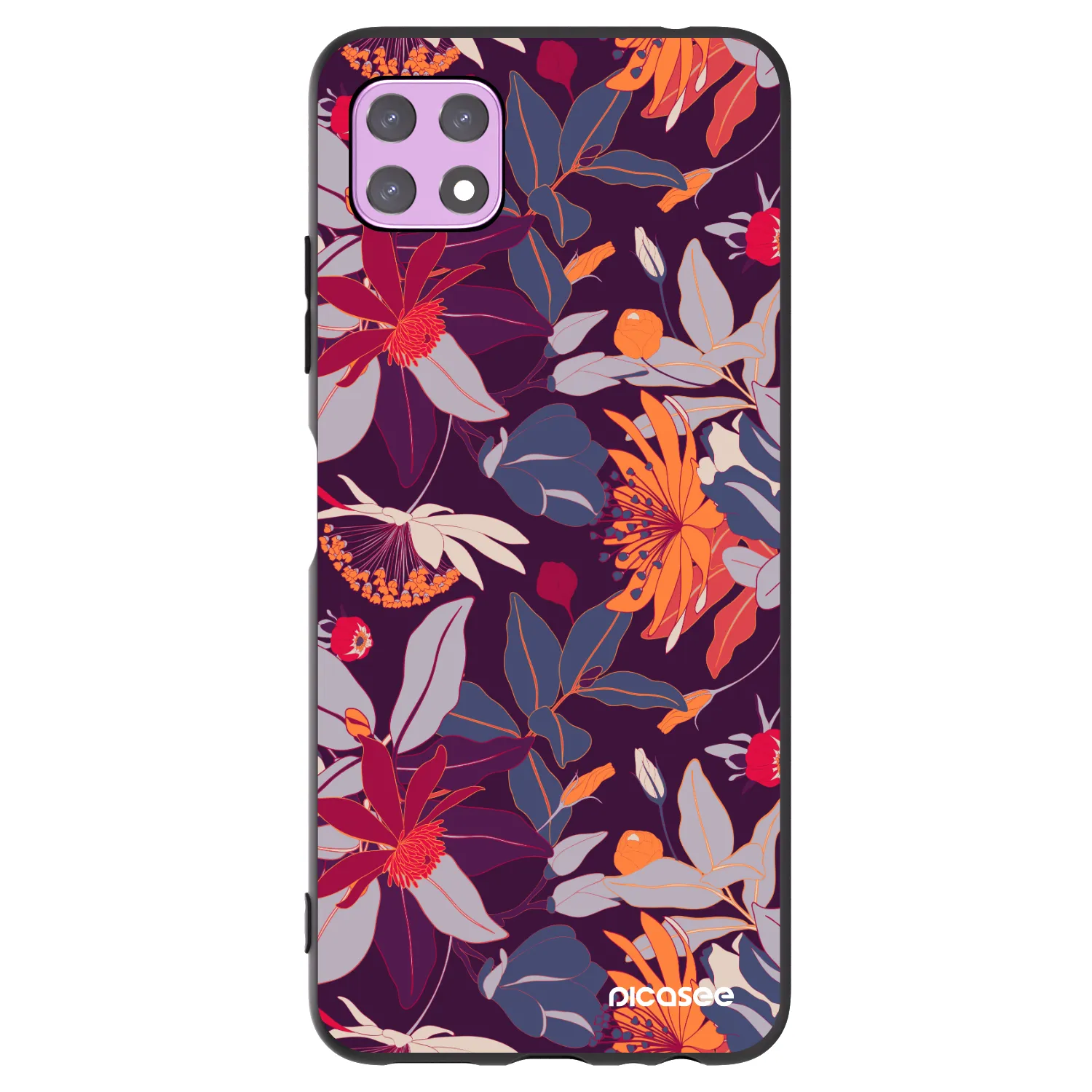 Picasee Μαύρη θήκη σιλικόνης για Samsung Galaxy A22 A226B 5G - Purple Leaf
