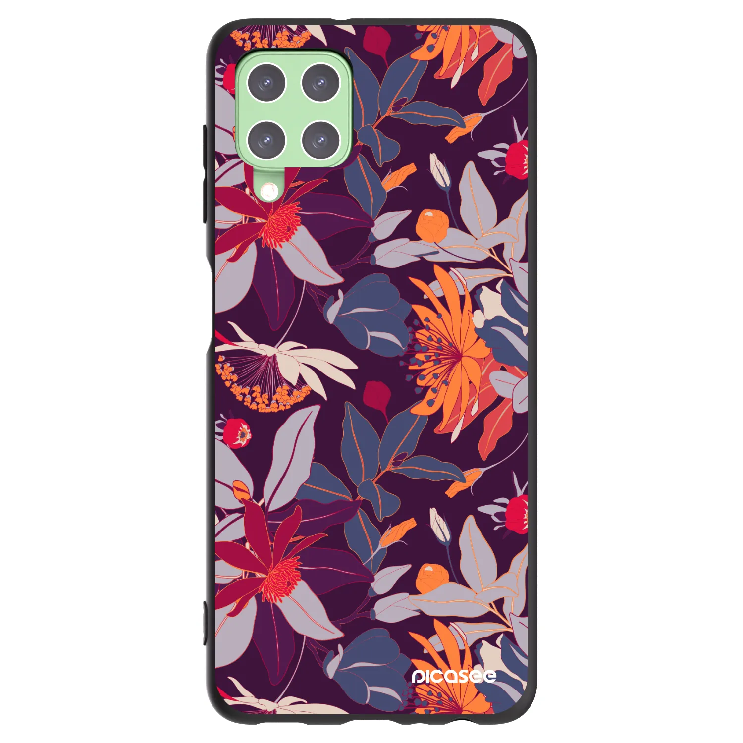 Picasee Μαύρη θήκη σιλικόνης για Samsung Galaxy A22 A225F 4G - Purple Leaf