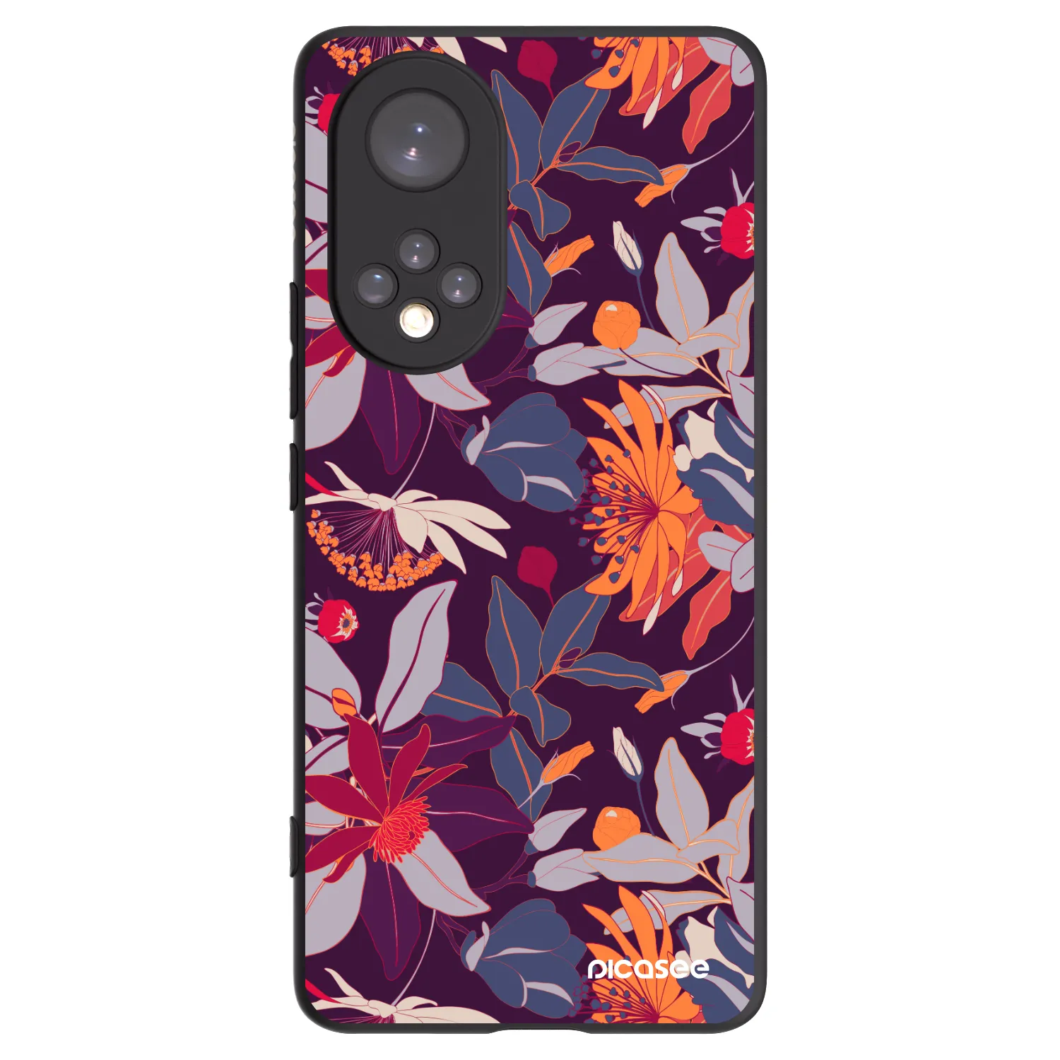 Picasee Μαύρη θήκη σιλικόνης για Honor 50 5G - Purple Leaf