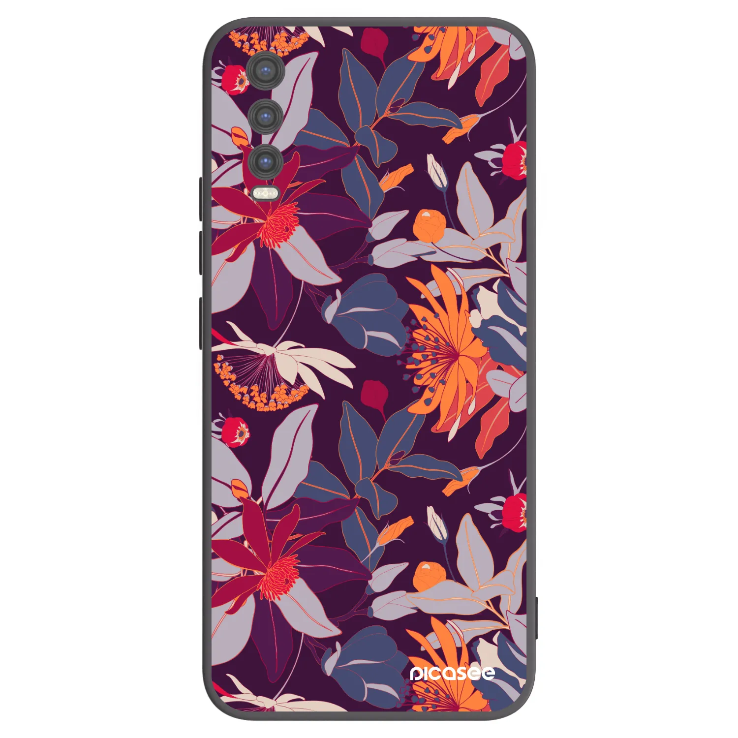 Picasee Μαύρη θήκη σιλικόνης για Vivo Y20s - Purple Leaf
