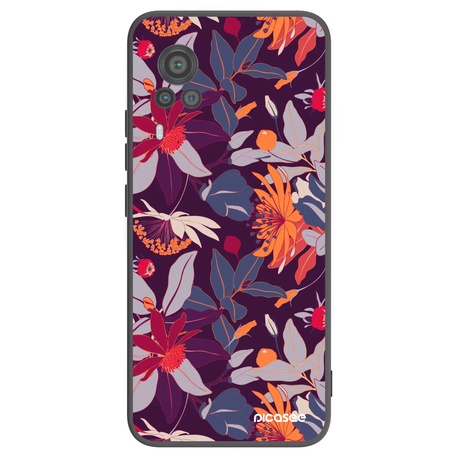Picasee Μαύρη θήκη σιλικόνης για Vivo X60 Pro 5G - Purple Leaf