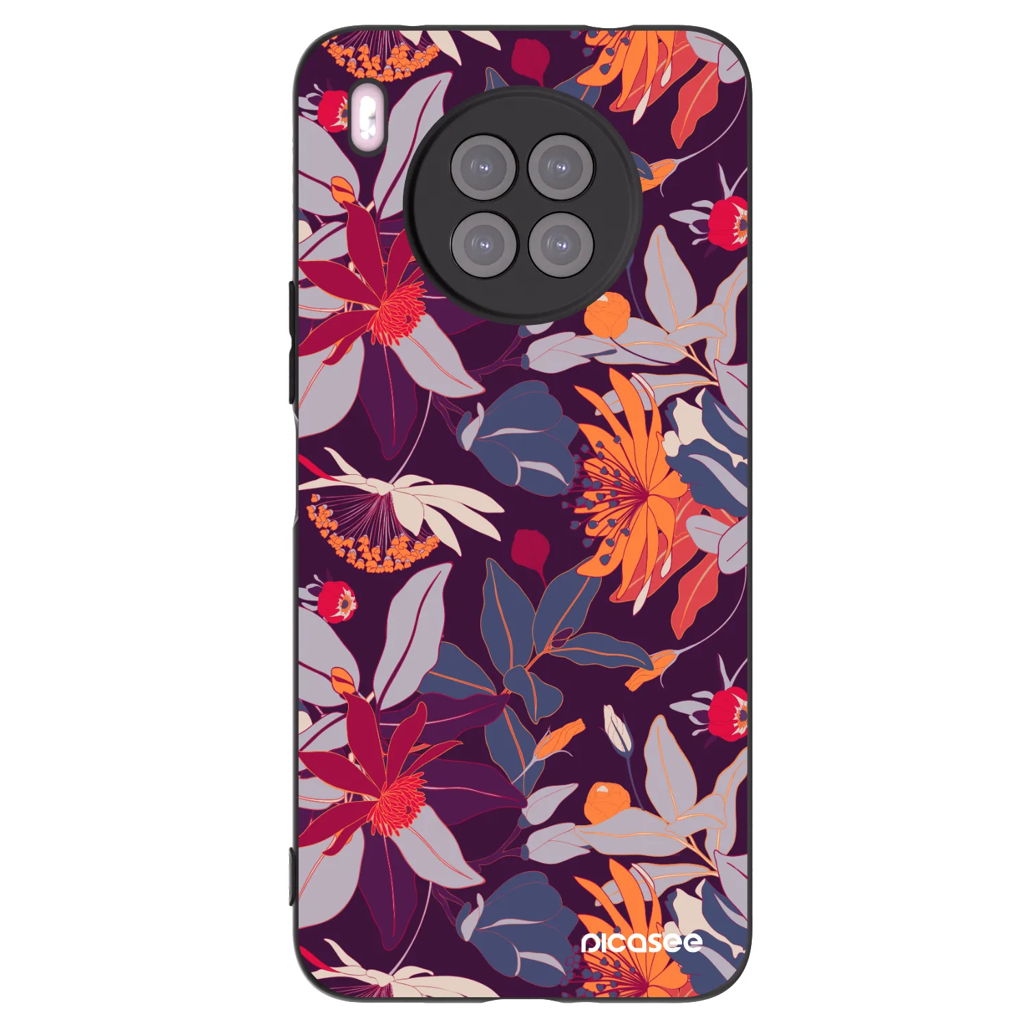 Picasee Μαύρη θήκη σιλικόνης για Huawei Nova 8i - Purple Leaf