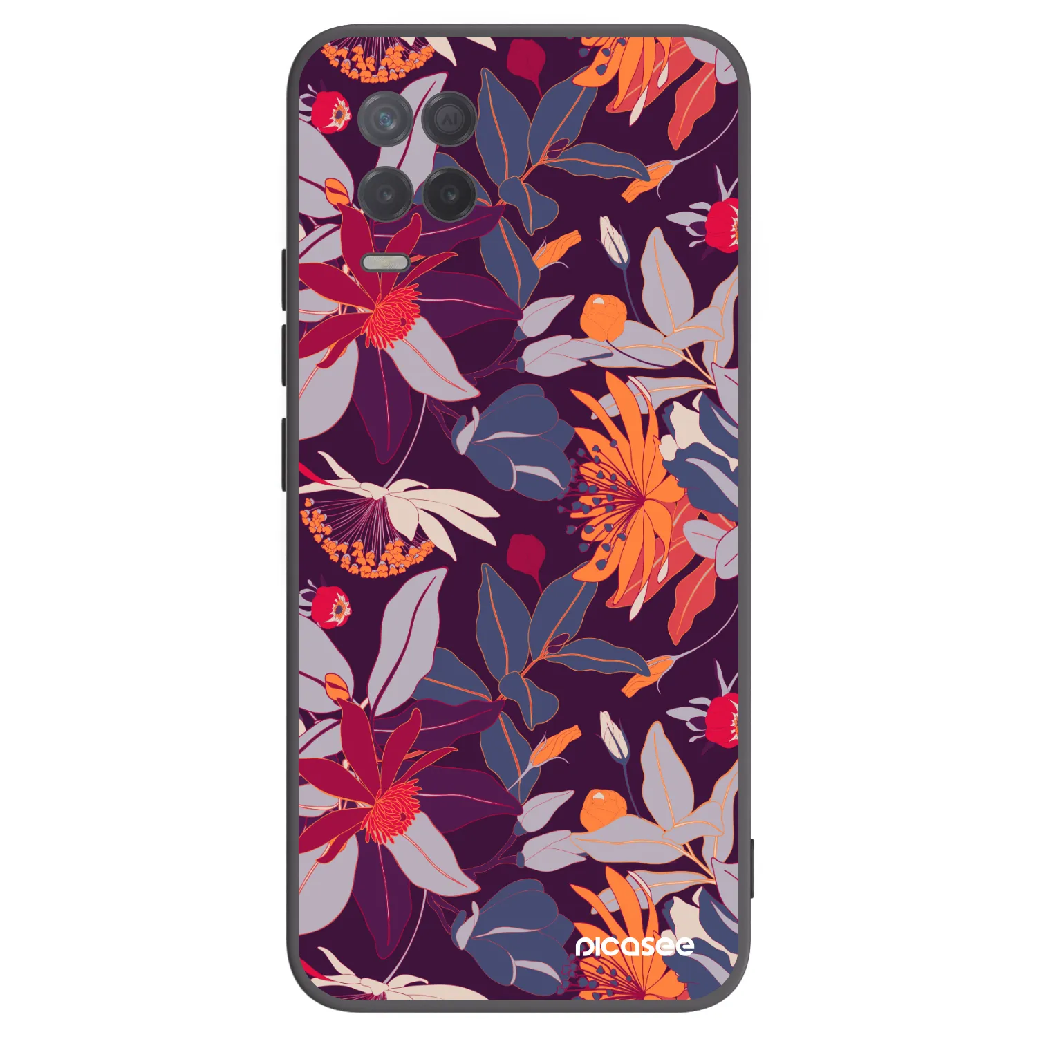 Picasee Μαύρη θήκη σιλικόνης για Realme 8 5G - Purple Leaf