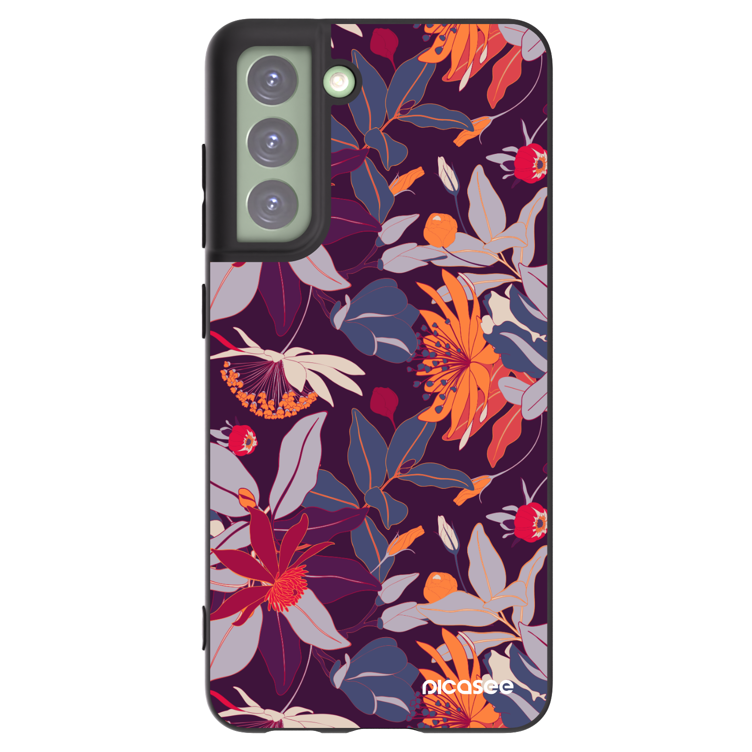 Picasee Μαύρη θήκη σιλικόνης για Samsung Galaxy S21 FE 5G - Purple Leaf