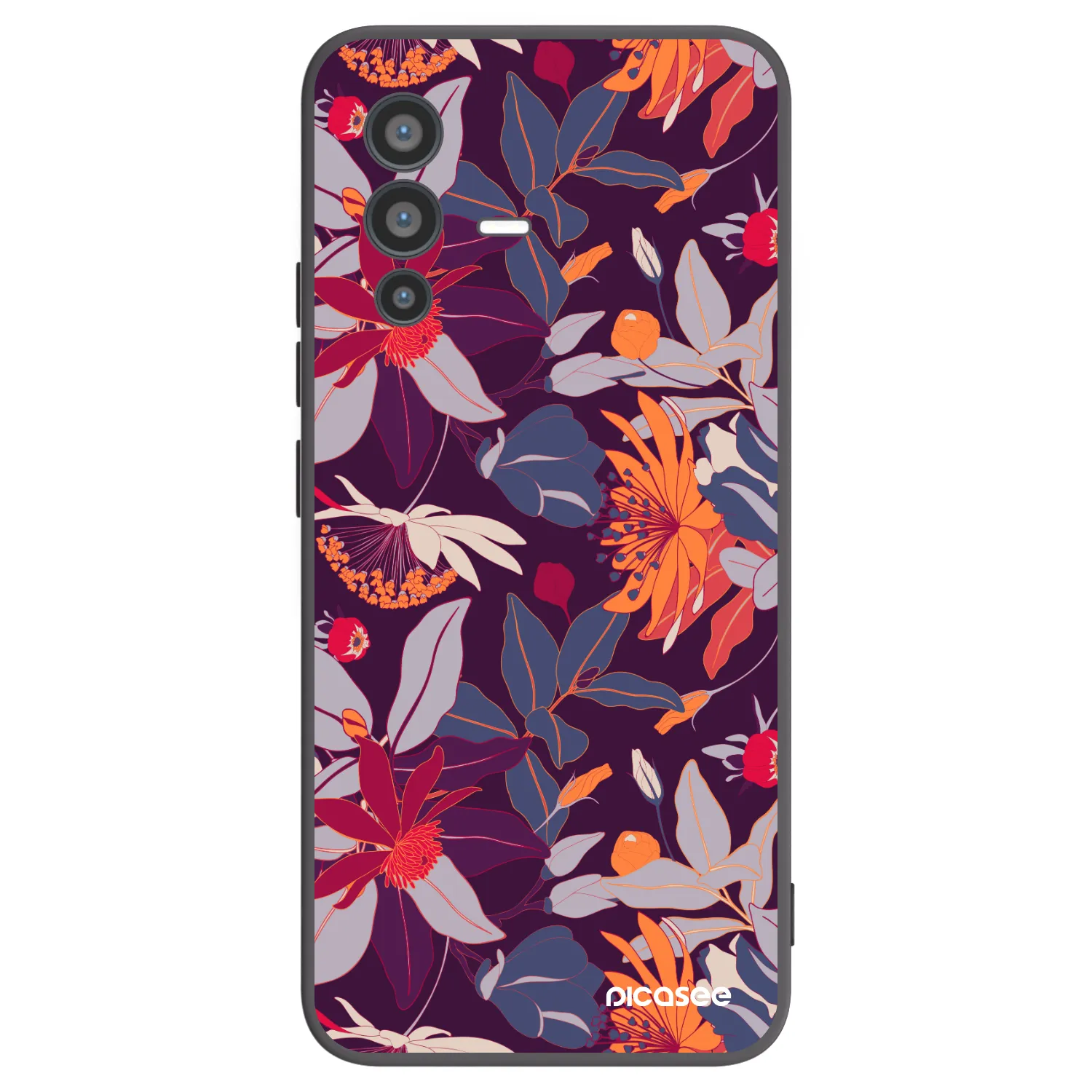 Picasee Μαύρη θήκη σιλικόνης για Vivo V23 5G - Purple Leaf