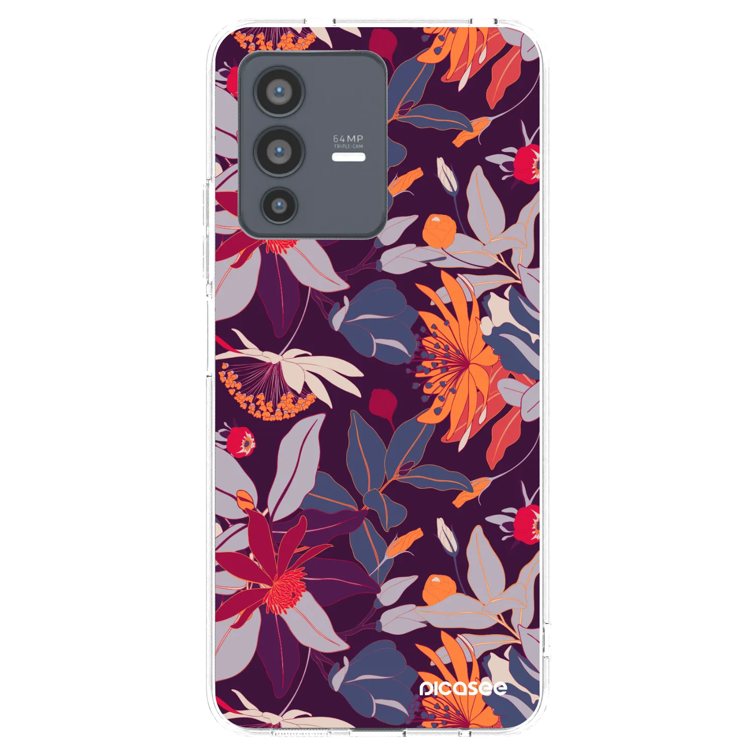 Picasee διαφανής θήκη σιλικόνης Vivo V23 5G - Purple Leaf