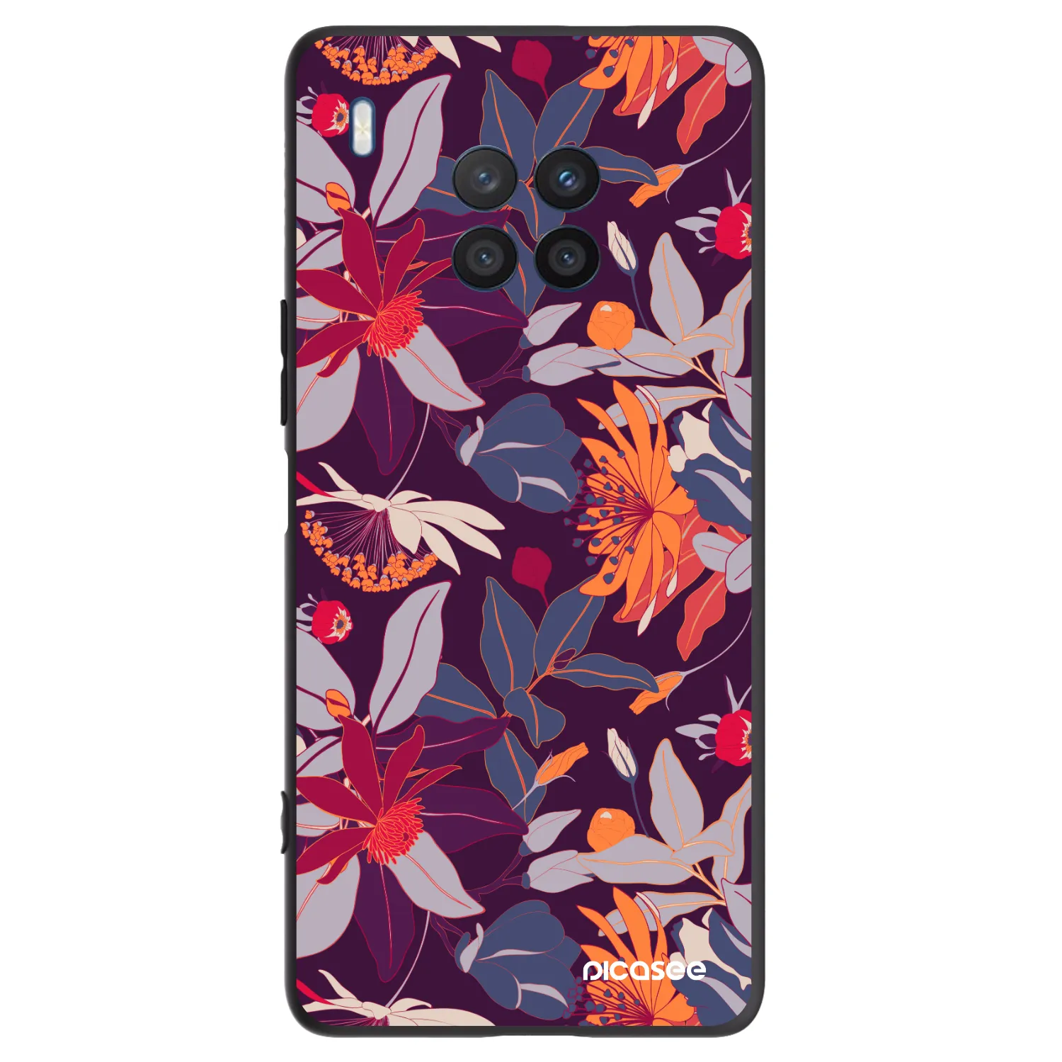Picasee Μαύρη θήκη σιλικόνης για Honor 50 Lite - Purple Leaf